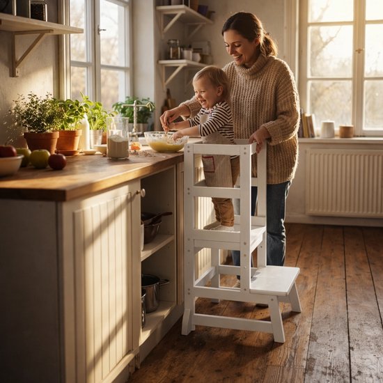 Oemmie Learning Tower - Tour d'apprentissage - Tour d'apprentissage Montessori - Tour d'apprentissage Kitchen Aid - Tour d'apprentissage - Step up - Marchepied pour enfants - Blanc