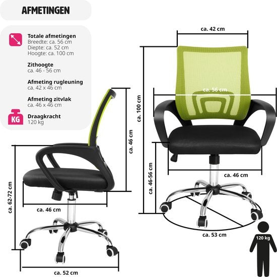 tectake - chaise de bureau bureau - design - noir/vert