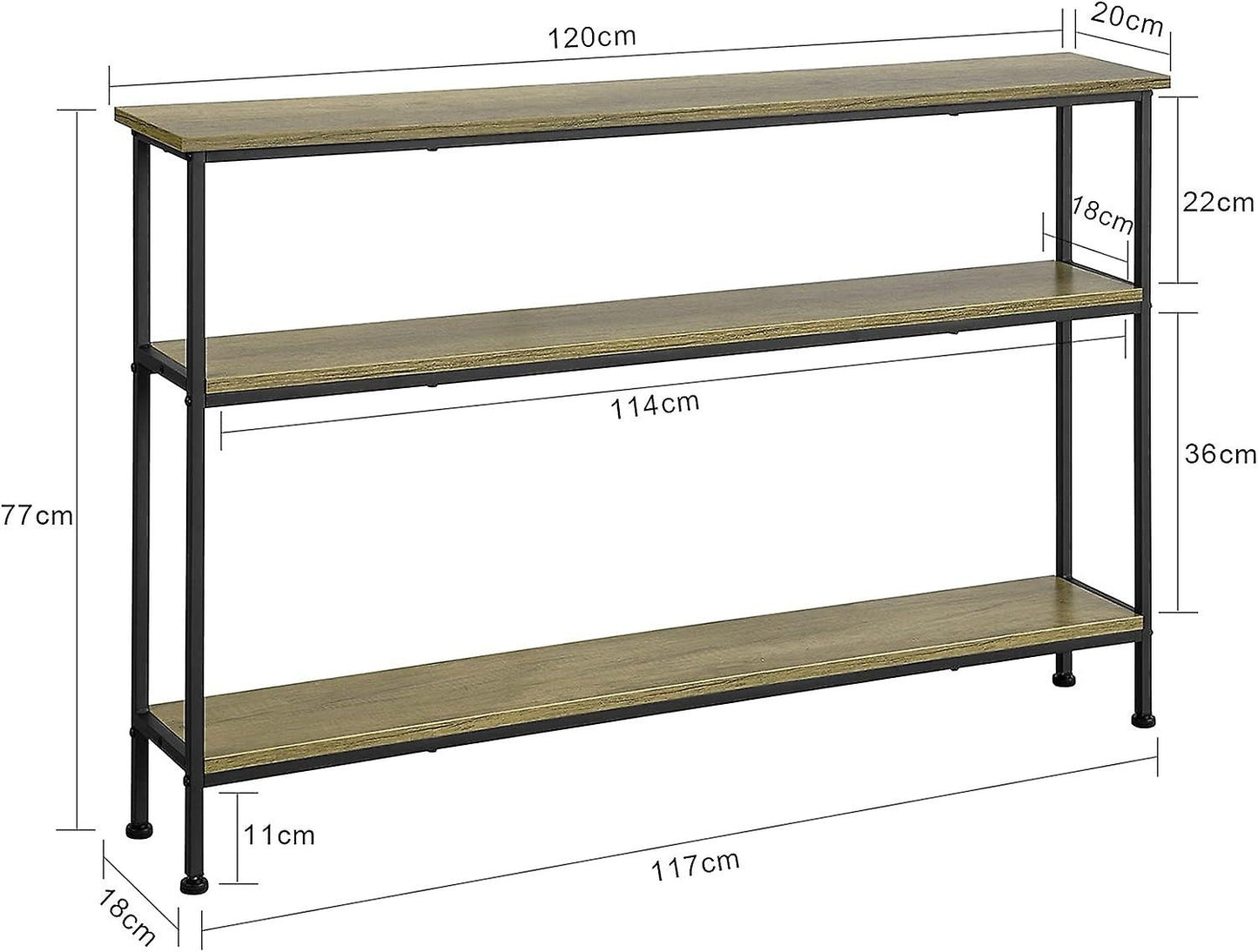 Table d'appoint 3 étagères SoBuy - Max. 50 kg - 120 x 20 x77 cm - Moderne