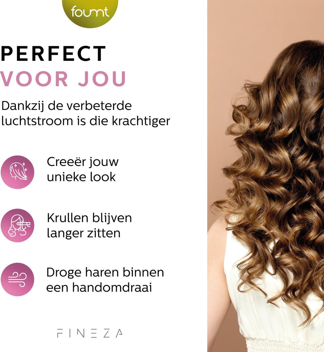 Brosse coiffante 5 en 1, Fineza, 4 Embouts, Blanc/Or Rose