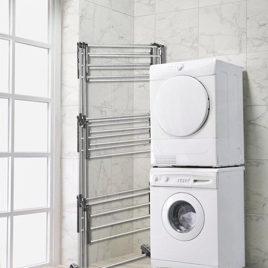 Vonia Étagère à linge - Étagère de séchage - Tour à linge - 3 couches - Pliable - 72x50x172 cm - Blanc