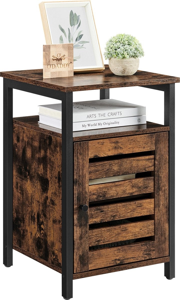 O'DADDY® Nachtkastjes industrieel - bijzettafel - nachtkastje met deur en planken - 40 x 40 x 60 cm - bruin