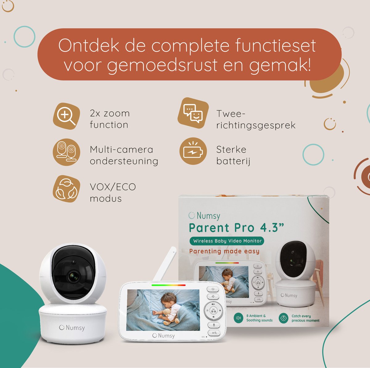 Numsy Parent Pro - Moniteur pour bébé - Caméra vidéo pour bébé