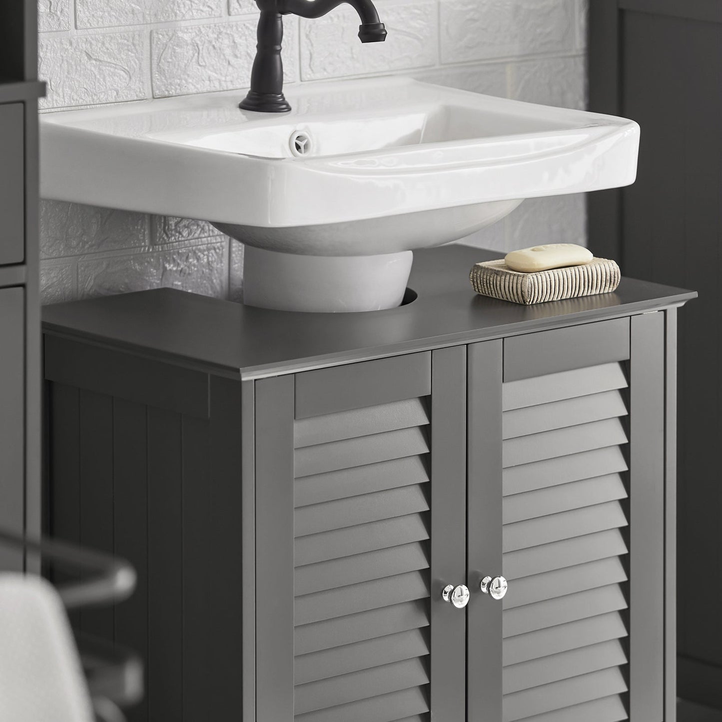 Meuble de salle de bain - SoBuy - 2 Portes et 2 Couches - Gris - 60x35x58cm