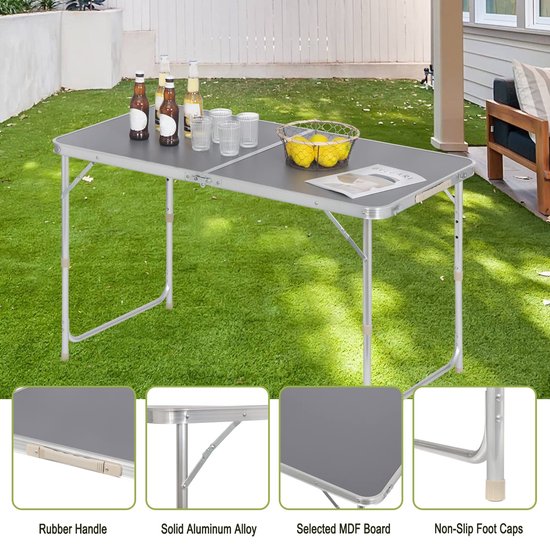 WOLTU table de camping table pliante table de jardin table de travail balcon hauteur réglable aluminium MDF gris CPT8122gr