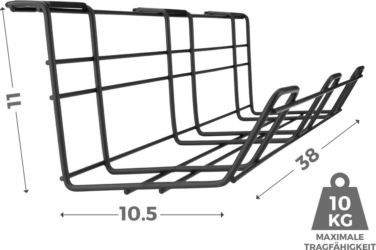 Support de câbles Stilemo 38 CM  - Organisateur de câbles - 10 KG de capacité de charge - Noir