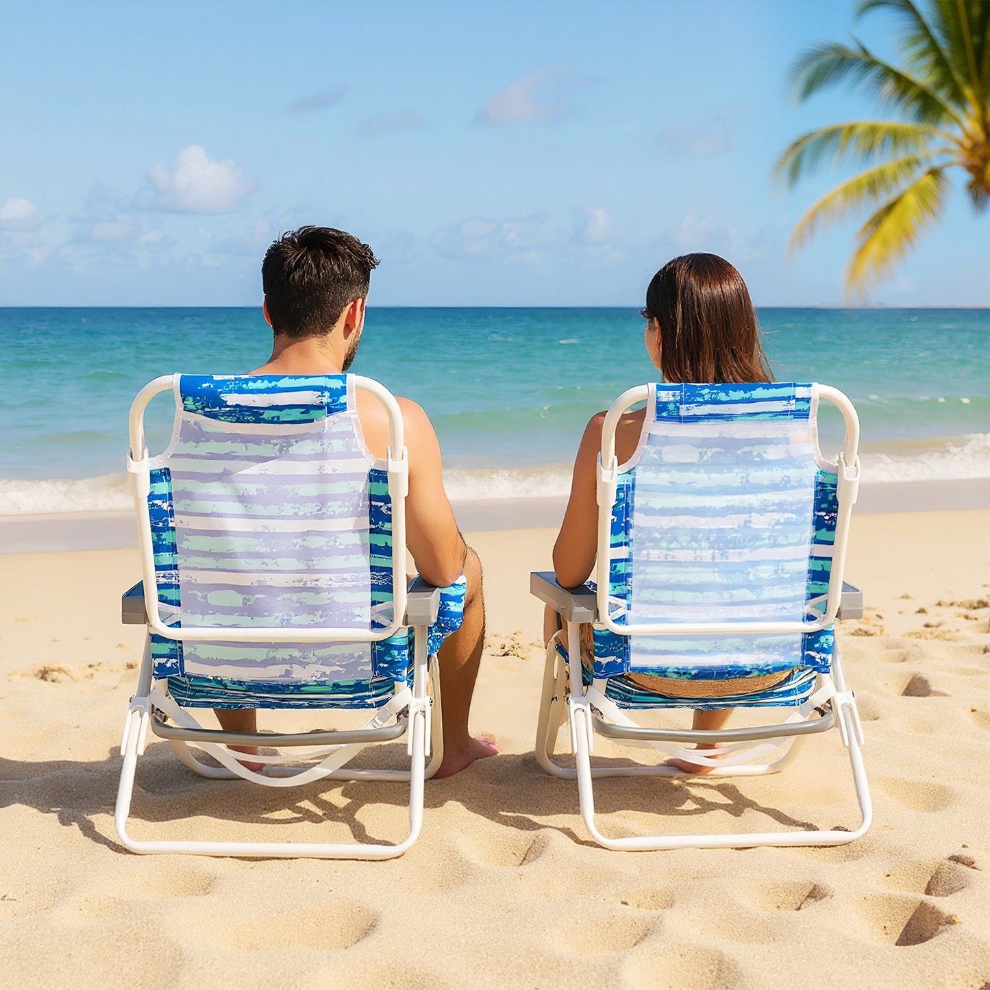 Chaises de plage pliables Coast 2-Piece Set - Légères - Chaises de camping - Réglables - Bleu - 62 x 54 x 80 cm