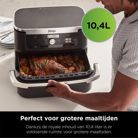 Friteuse à air chaud Ninja Foodi FlexDrawer, DualZone avec cloison amovible, grand bac de 10,4 l, pièces lavables au lave-vaisselle avec revêtement antiadhésif - Noir - AF500EU