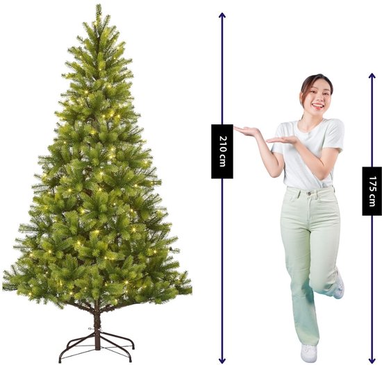 Black Box Trees Nagoya Sapin de Noël - Sapin artificiel avec éclairage LED et structure articulée - Décoration de Noël d'intérieur au look naturel - Rond - H 210 x Ø 115 cm - Vert