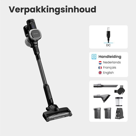 Auronic Stick hoover - Sans fil - Sans sac - Alimenté par batterie - Autonome - 220W - Batterie supplémentaire - Aspirateur - Noir