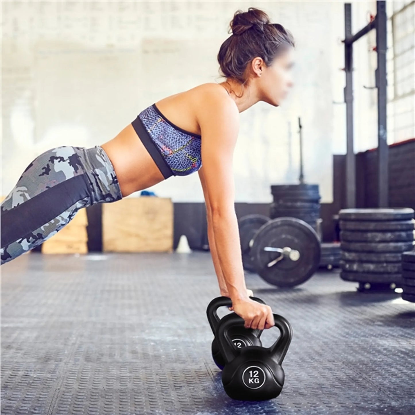 Yaheetech Kettlebell 12 kg - 26 x 22 x 30 cm - Boîtier en plastique dur, bords arrondis et base plate - Pour l'entraînement de la force et l'utilisation à domicile - Plastique noir et béton