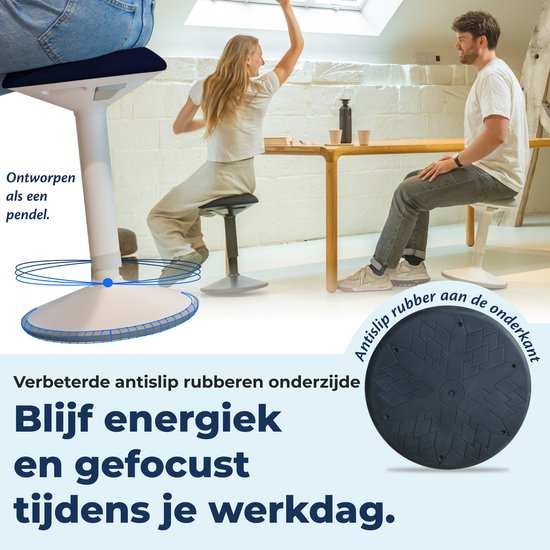 Backerz Wobble Stool - Chaise ergonomique oscillante hauteur 55-80cm - Tabouret d'équilibre - Tabouret selle bleu