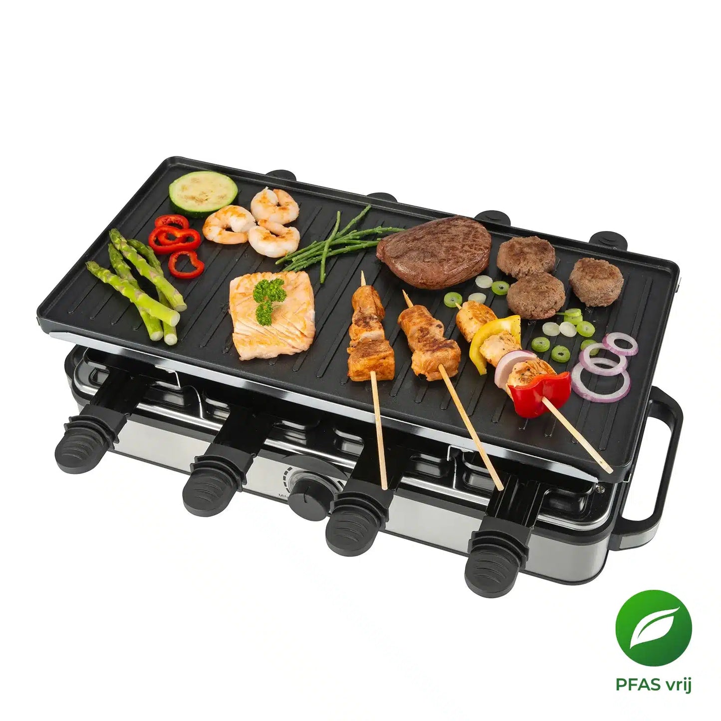Set à raclette Gourmette Pure Gourmet – Noir – 8 personnes – 21 x 42 cm – Sans PFAS, avec plaque de cuisson réversible