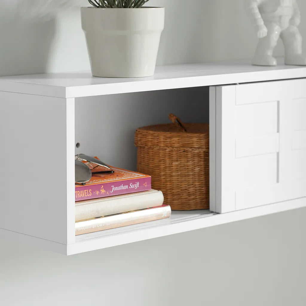 SoBuy Wall Cabinet - Armoire murale - Avec portes coulissantes et compartiment - Armoire de couloir - Support mural - Blanc - MDF - 20 x 75 x 23 cm