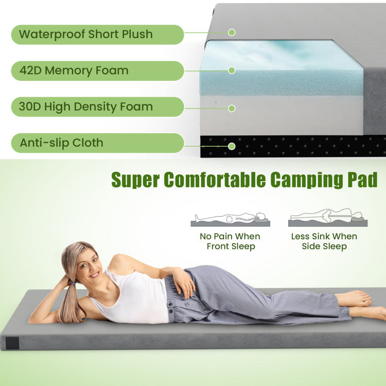 Coast Matelas de camping pliable gris 74 x 30,5 x 6,5 cm avec mousse à mémoire de forme et dessous antidérapant