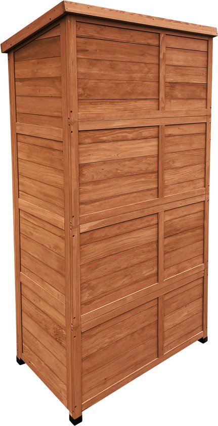 Armoire de rangement en bois AXI Hugo, couleur café - Armoire de jardin avec toit galvanisé - 3 étagères et un fond - Bois certifié FSC - Fermeture magnétique - 85 x 52 x 174 cm