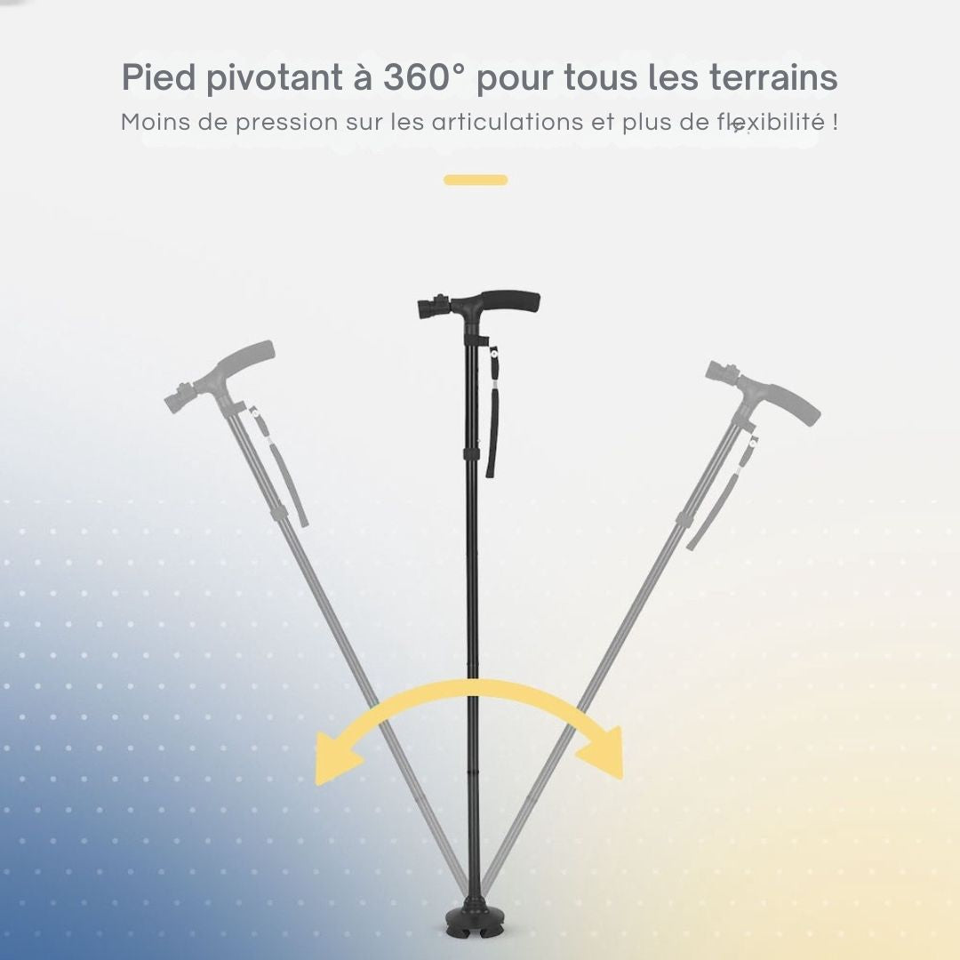 Canne de marche - SafeLife - avec lumière LED - pliable et ajustable - noir