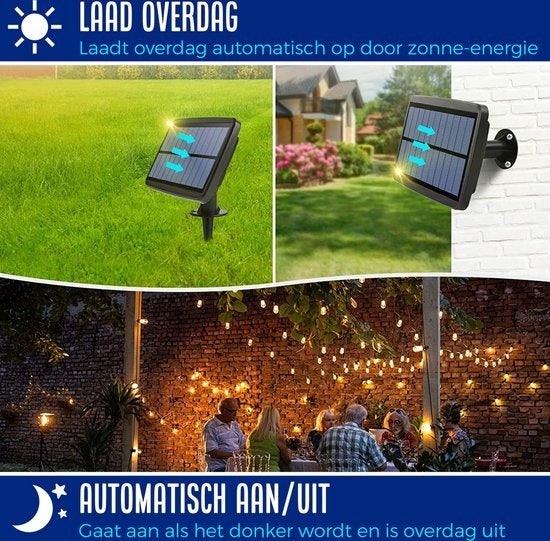 SHINE - Guirlande lumineuse d'extérieur - Guirlande lumineuse à énergie solaire - Cordon lumineux à leds solaires - Eclairage de fête - Guirlande lumineuse à ampoules - Eclairage de jardin - Eclairage d'ambiance vintage - 12 ampoules E27 à leds avec téléc