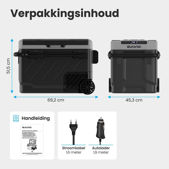 Auronic Glacière à Compresseur Électrique 12V et 230 volts - Voiture - Congeler et Refroidir - Glacière - 49L - Glacière - Gris