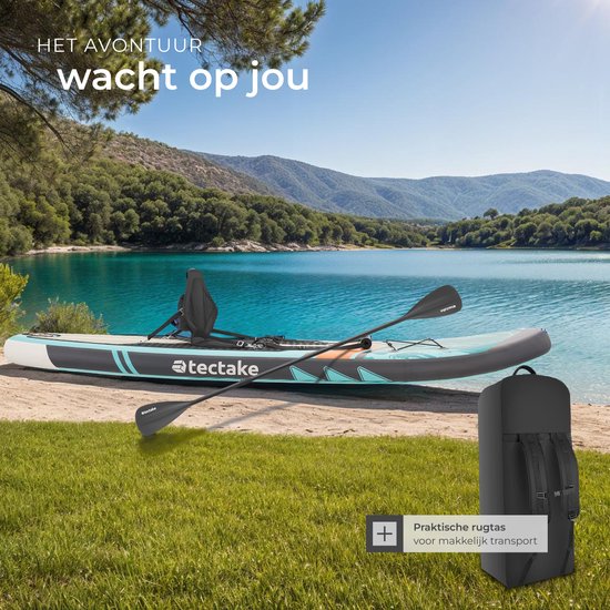 tectake® Stand-Up Paddle Board - SUP Board - Gonflable - Stable - 288 x 77 x 22.5 cm - Max 200kg - Orange Turquoise