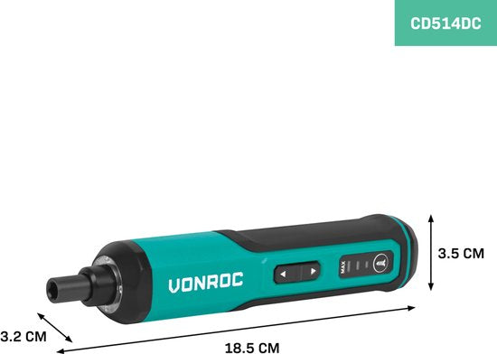 VONROC Tournevis électrique 4V - Jeu d'embouts 15 pièces et câble USB-C inclus