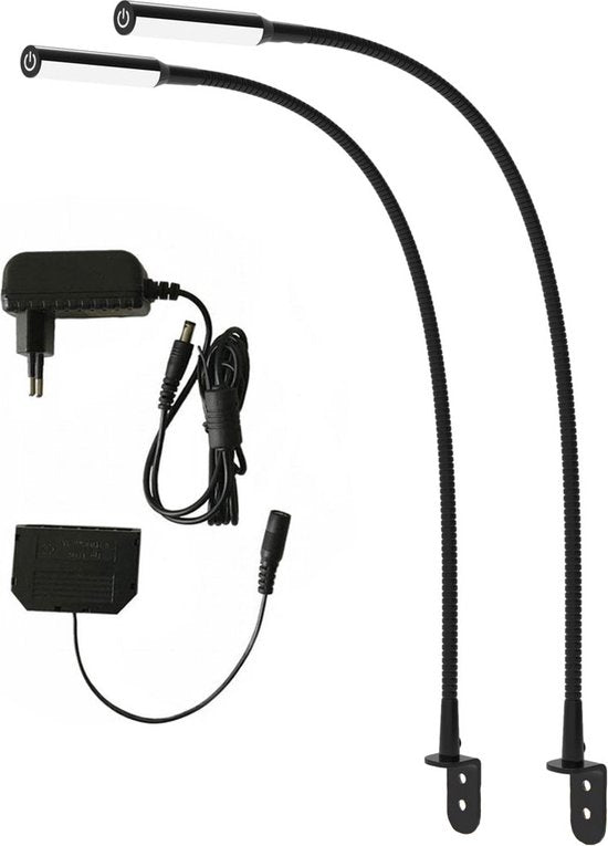 Lampe de lecture LED Realight pour lit, lot de 2 - 58 cm - Noir - Lampe de chevet à intensité réglable avec commande tactile et cordon de 2,5 mètres
