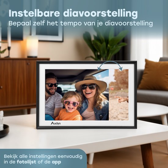Audyn Cadre photo numérique - HD - avec WiFi - 16GB - écran tactile IPS - fonctionne avec l'application Frameo - Cadre photo
