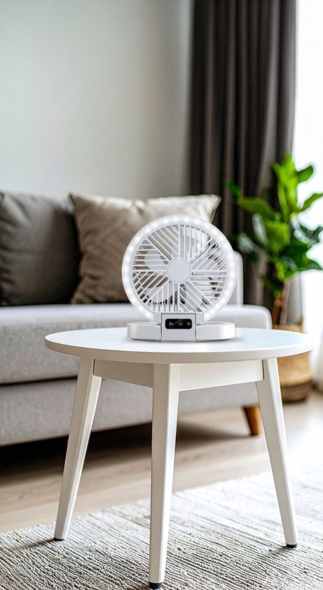 Ventilateur de table rechargeable Lifetime Air - Mini ventilateur USB 1 200 mAh - 5 vitesses et écran LED - 21 x 20,5 x 23 cm - Blanc