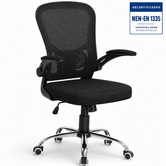 Chaise de bureau ergonomique Infinity Goods - Chaise de bureau - Soutien lombaire 4D et revêtement en maille - Accoudoirs rabattables - Jusqu'à 150 kg - NEN-EN1335 - Noir