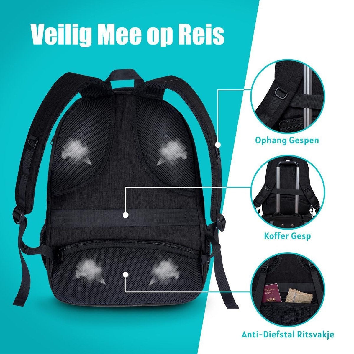 TRVLMORE Sac à dos - 28L - 15.6 inch - Sac à dos pour ordinateur portable - Sac d'école - Unisex - Splashproof Blue
