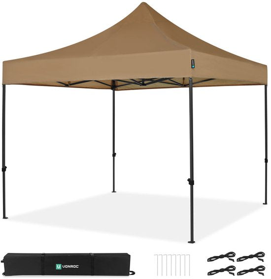 VONROC Party Tent - 3x3 m - Premium easy-up Party Tent - Modular Design - Foldable - Waterproof - Steel Frame - 50+ UV Protection - Incl. Storage Bag - Beige