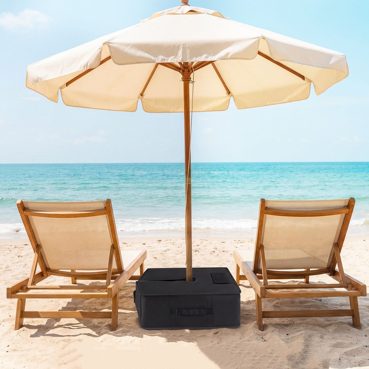 Pied de parasol Coast avec sac de sable - pouvant contenir jusqu'à 40 kg - fermeture réglable - noir