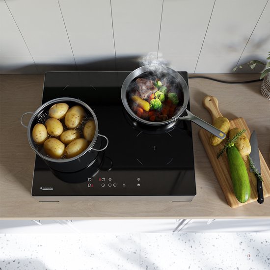Table de cuisson à induction KitchenBrothers - autoportante - 60 cm - 4 zones - 1 phase - jusqu'à 2400W - Argent/RVS
