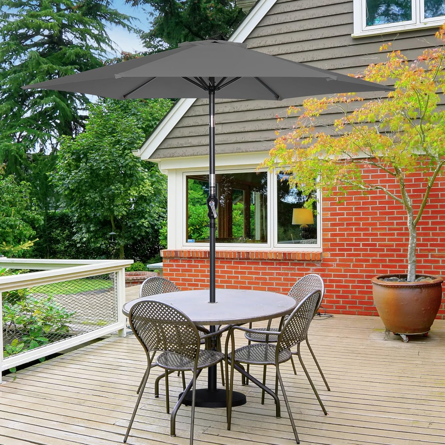 Parasol Angel Living 250 cm - parasol de jardin rond avec manivelle et fonction d'inclinaison - gris - polyester UV 50+