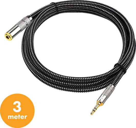 Drivv. Premium AUX Extension Cable - 3 mètres - Jack Male to 3.5 mm Female - Audio Extension Cable - Jack Extension Cable - Nylon