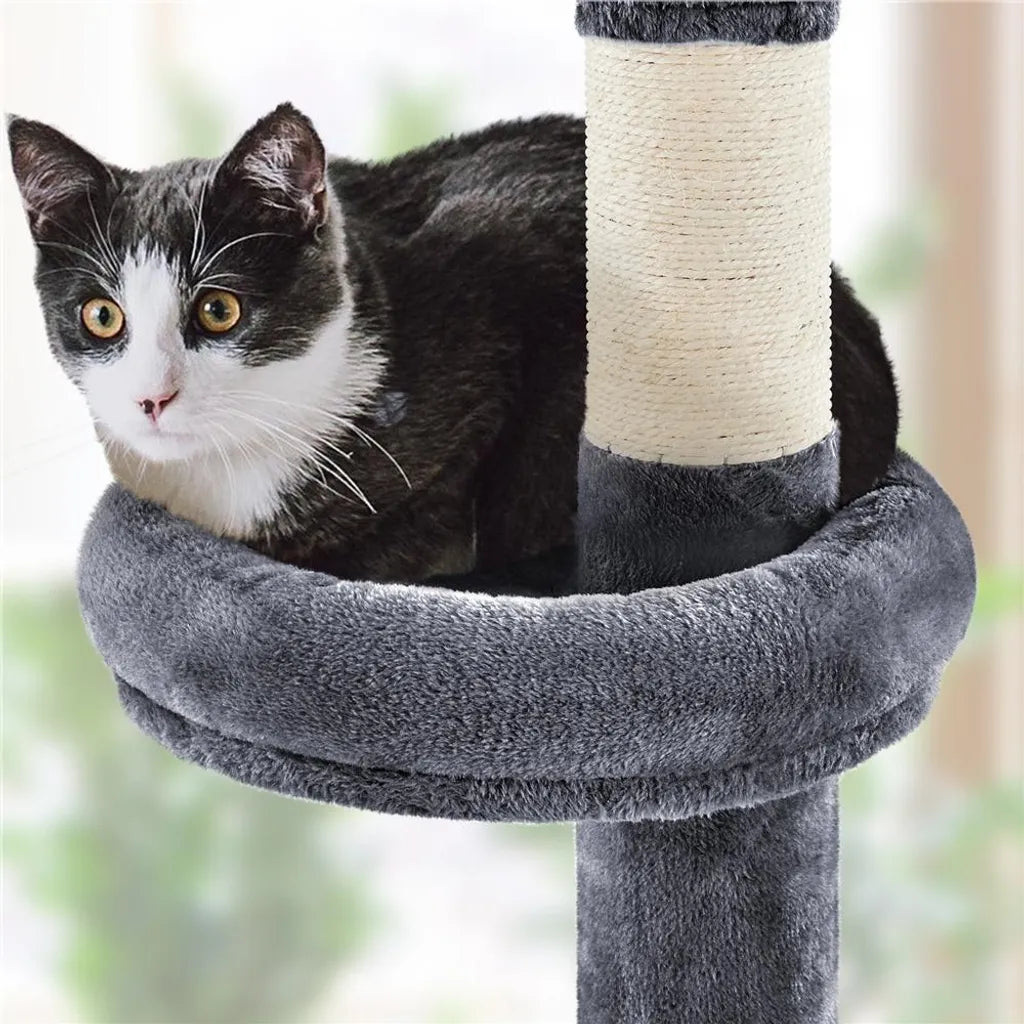 Arbre à chat de plafond Yaheetech 226-265,5 cm - Gris foncé - Arbre à chat réglable à 5 niveaux
