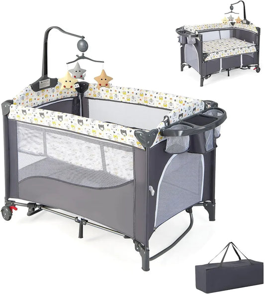 Coast Lit bébé avec matelas et mobile musical - 110 x 76 x 82,5 cm - Gris