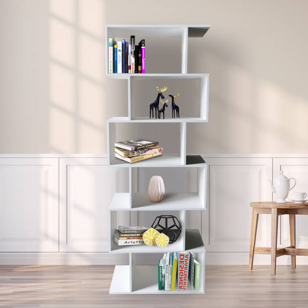 Bibliothèque moderne - Module mural avec cubes empilés - 185 cm de haut - Blanc