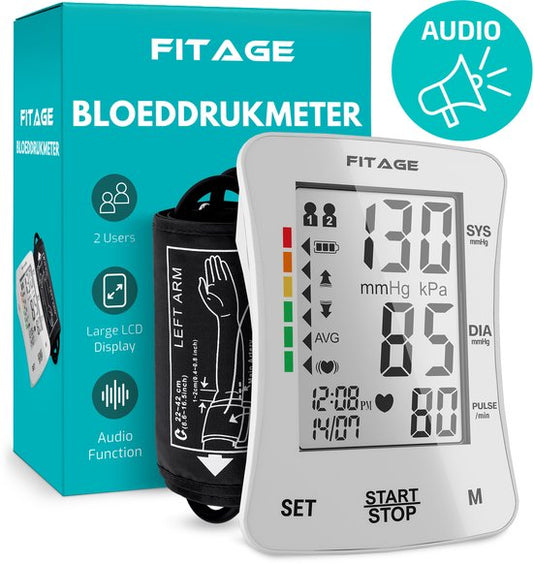 FITAGE Medical Tensiomètre pour le bras - Tensiomètres - Cardiofréquencemètre - Tensiomètre - Brassard 22-42cm - BLANC