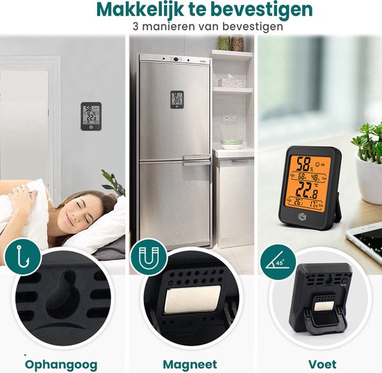 Ease Electronicz Hygromètre Min/Max - Humidimètre - Station météo numérique - Humidimètre - Thermomètre d'intérieur - Avec éclairage