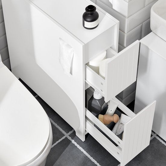 SoBuy Meuble bas, Meuble de rangement étroit sur pied, Meuble de salle de bain étroit, Meuble de toilette - Blanc, 60x20x75cm, BZR111-W