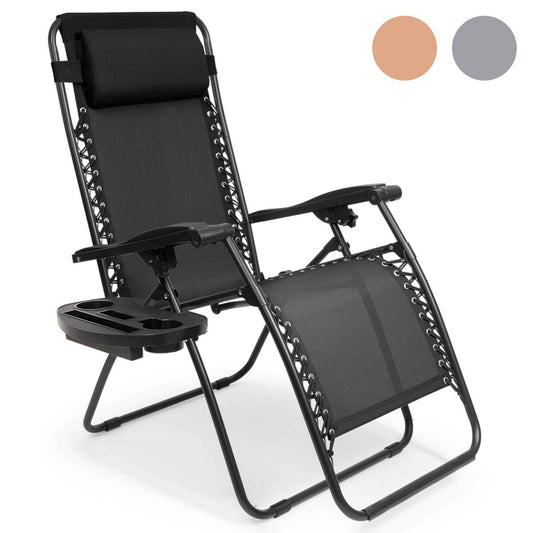 Chaise longue pliable LifeGoods 162 x 64 x 110 cm - Réglable - Porte-gobelet/porte-téléphone - Noir