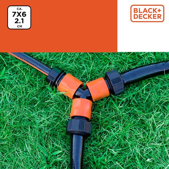 BLACK+DECKER Coupleur de tuyau d'arrosage - 3 voies - 7 x 6 x 2.1 CM - Noir