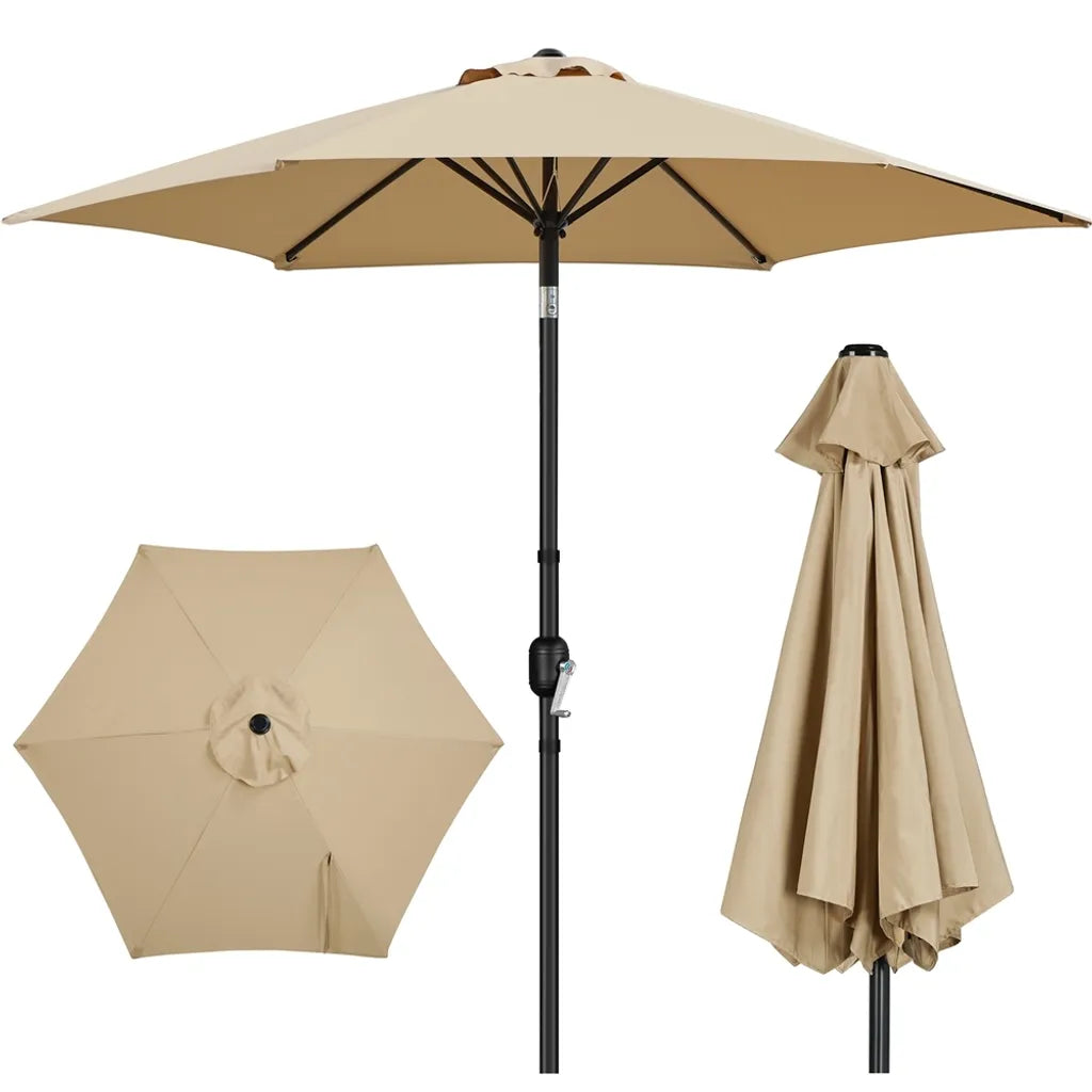 Parasol de jardin Yaheetech avec fonction d'inclinaison et contrepoids - Marron clair - Ø 269 x 241 cm