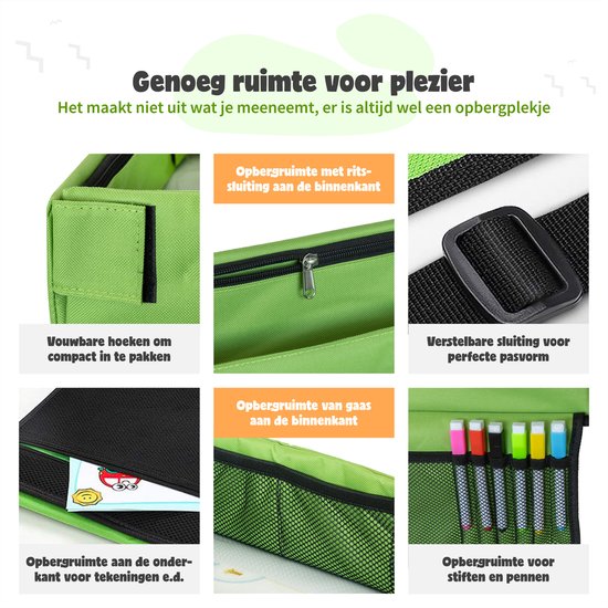 Qualita® Table de voyage pour enfants verte - Support de tablette pour voiture - Table de voiture - Table de jeu pour voiture - Organisateur de voiture pour enfants - Table de dessin pour voiture - Table de voyage pliable - Table de voyage pliable - Quali