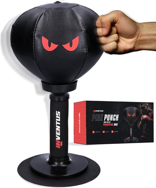 Inventus Boxing Ball PeakPunch - Avec ventouse - Mini-bâton de boxe - Anti-stress - Accessoires de jeux - Cadeau de Noël - Boxe réflexe balle anti-stress - Enfants et adultes - Noir