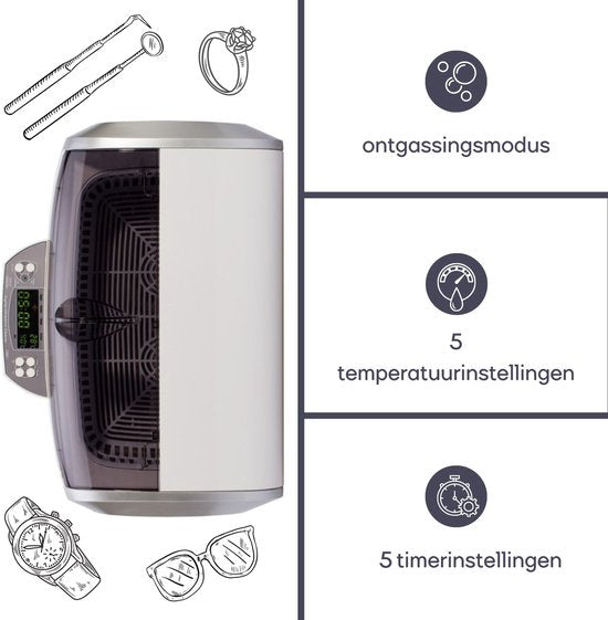 Perel Nettoyeur à ultrasons 6 L - Fonction dégazage - Vanne de vidange - Minuterie et température réglables - Panier amovible et porte-montre - Usage professionnel - 310 W, 35 kHz - Blanc