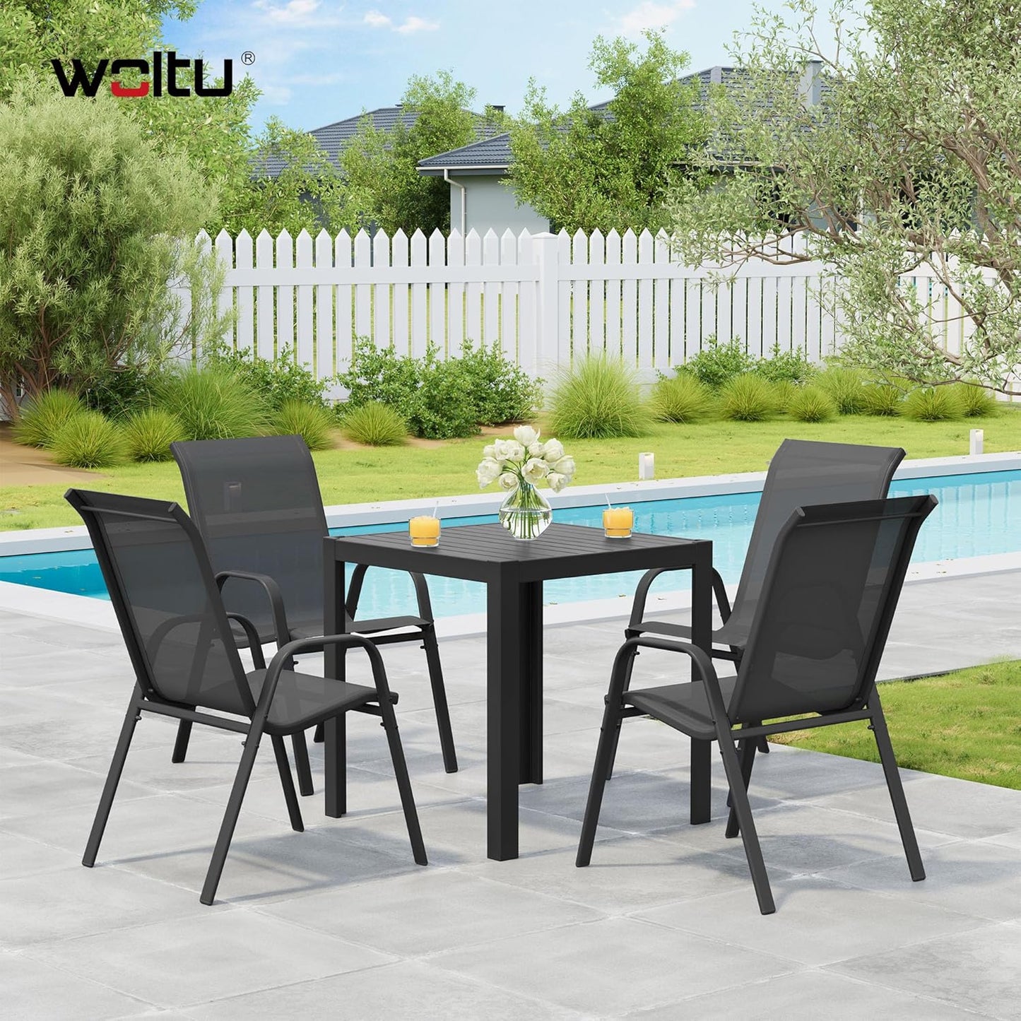 Chaises de jardin Woltu - Lot de 4 - Poids max. 160 kg - 55 x 92 x 70 cm - Anthracite