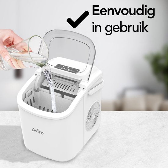 Machine à glaçons Aviro - 1,3 L - Avec cuillère à glace - Fonction d'auto-nettoyage - 12 kg / 24 h - 9 glaçons / 6 min - Blanc