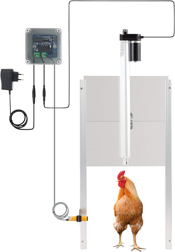 CO-Z Trappe automatique pour poules avec minuterie - Argent - 60 x 30 cm - Capteur infrarouge - Télécommande jusqu'à 40 m - IP44 - Aluminium